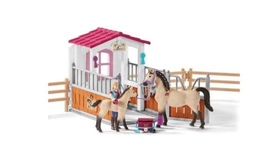 Schleich Box Para Caballos Con Arabes Y Moza De Cuadra De Juguete Schleich 42369 Accesorios Granja