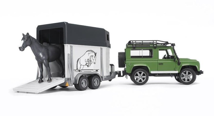 Bruder Coche De Juguete Land Rover Defender + Remolque + Caballo- Escala 1:16 Bruder 02592 Coches Bruder