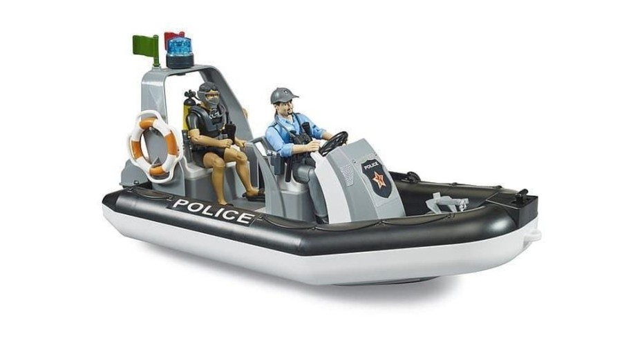 Bruder Bote Inflable De Policia Con Policia Y Buceador De Juguete Bruder 62733 Vehiculos De Emergencia Bruder