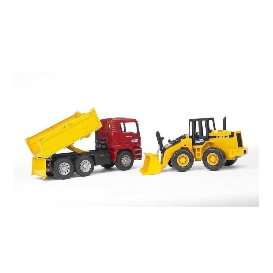 Bruder Camion Plataforma De Juguete Man Tga +Pala Cargadora Fiat Fr 130- Esca Camiones Bruder