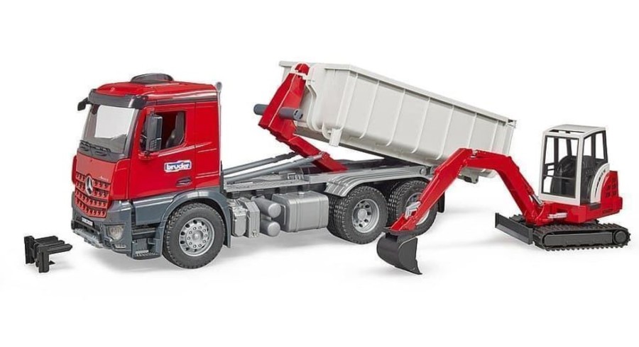 Bruder Camion Mb Arocs De Juguete Con Contenedor Y Miniexcavadora Schaeff Esc Camiones Bruder