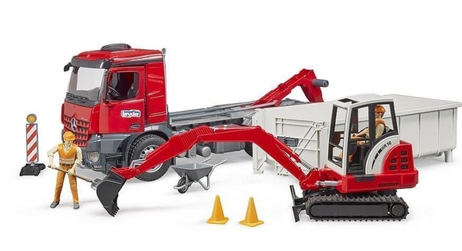 Bruder Camion Mb Arocs De Juguete Con Contenedor Y Miniexcavadora Schaeff Esc Camiones Bruder