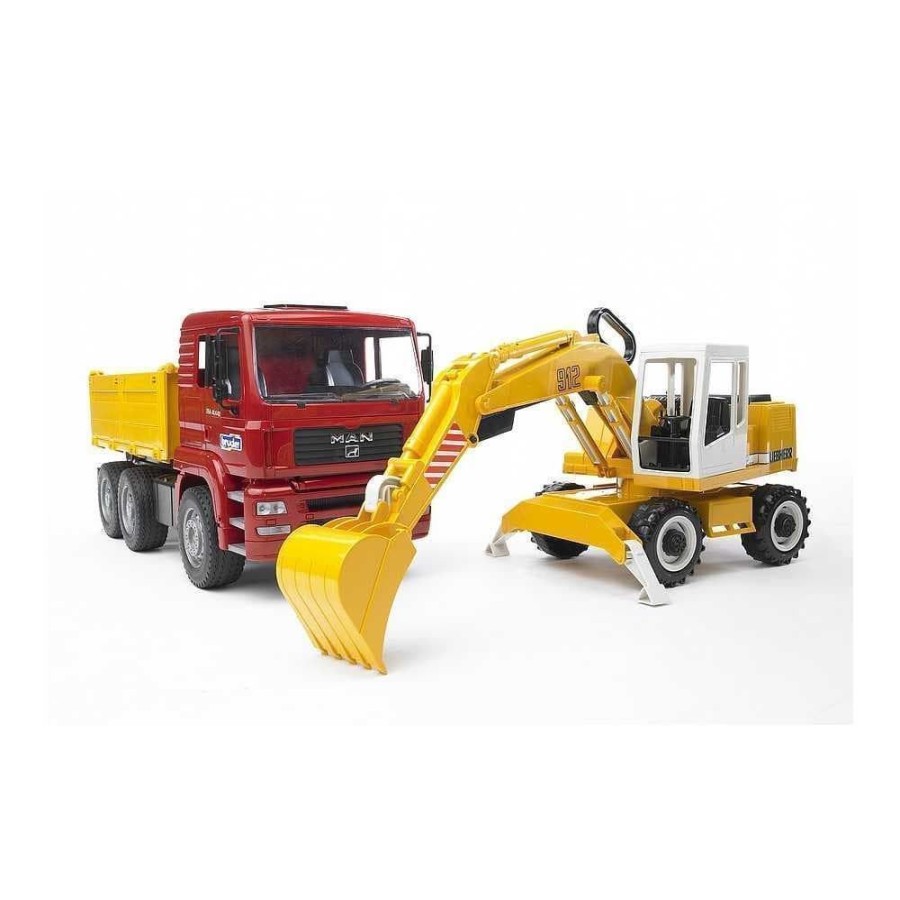 Bruder Camion De Juguete Man Tga Con Excavadora Liebherr- Escala 1:16 Bruder Camiones Bruder