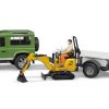 Bruder Coche De Juguete Land Rover + Remolque + Excavadora - Escala 1:16 Bruder 02593 Coches Bruder