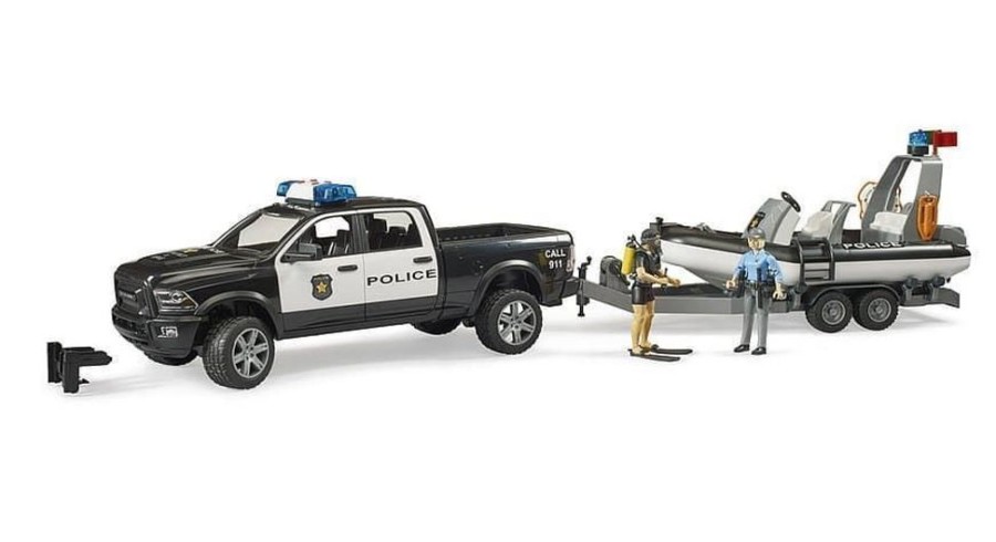 Bruder Furgoneta De Policia Ram2500 Pick Up Con Remolque Y Bote De Juguete Bruder 02507 Vehiculos De Emergencia Bruder