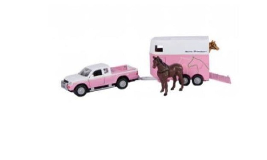 Kids Globe Mitsubishi L200 Con Remolque Para Caballos Rosa De Juguete Escala 1:32 | Kids Globe Coches, Remolques Y Quad