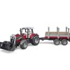 Bruder Tractor De Juguete Massey Ferguson 7480 Con Pala Delantera Y Remolque De Madera Esc 1:16 Bruder 02046 Forestal Bruder