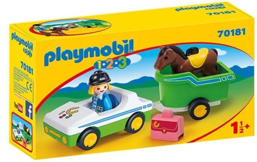 Playmobil Coche Con Remolque De Caballo 123 Playmobil 70181 - Hobby Primera Edad