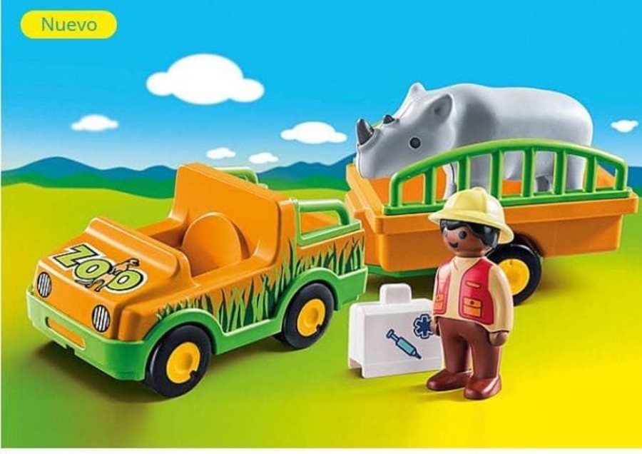 Playmobil Vehiculo Del Zoo Con Rinoceronte 123 Playmobil 70182 - Hobby Primera Edad