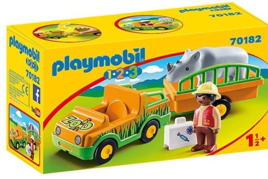 Playmobil Vehiculo Del Zoo Con Rinoceronte 123 Playmobil 70182 - Hobby Primera Edad